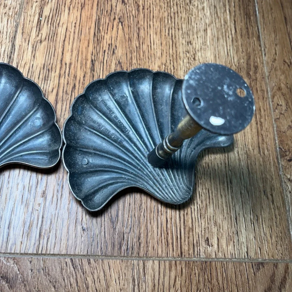 Vintage Brass Seashell Curtain Tiebacks Set of 2 Coastal Scallop Shell Hooks
